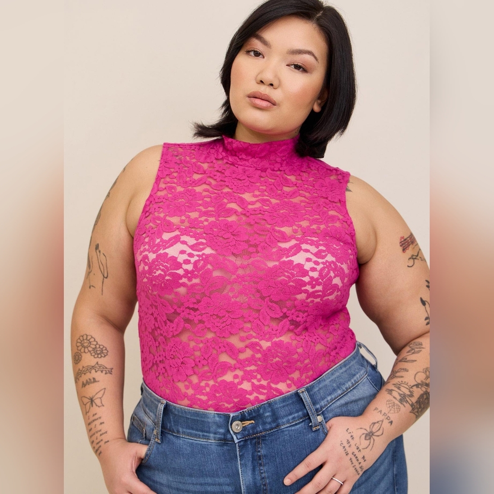 Sheer Lace Mock Neck Sleeveless Top